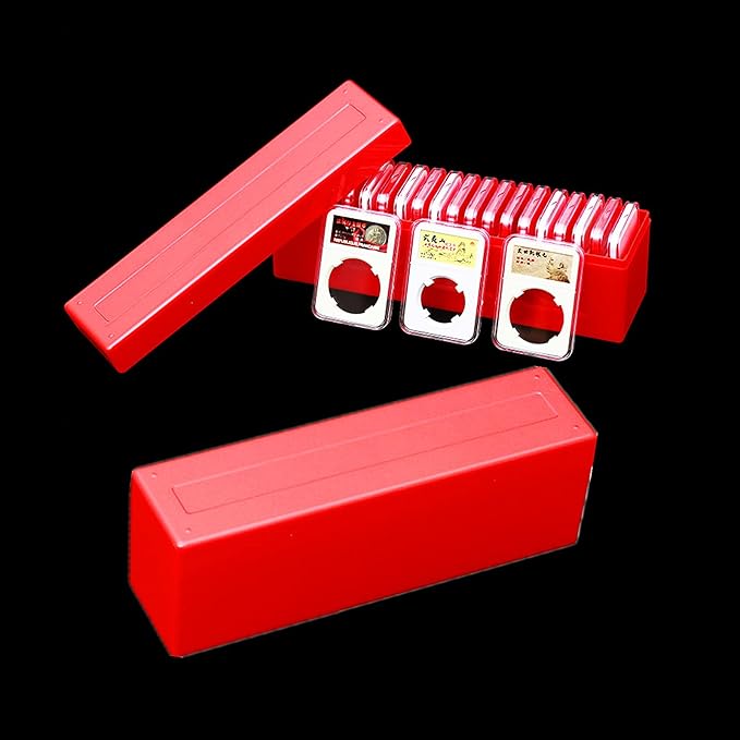 MUDOR 2 Pack Coin Slab Storage Box, Plastic Holder Case for Collectors, Compatible with 20 PCGS Slab, Olny Box (RED, 2)