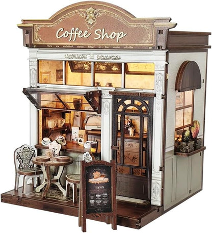 Book Nook Kit，DIY Miniature Dollhouse Kit for Adults and Teens，3D Wooden Tiny House for Family and Friends，Bookshelf Decor in Halloween/Christmas (DH-Garden-Cafe)