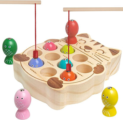 Fishing Game for Kids 3-5,Wooden Montessori Preschool Education Learning Hand-Eye Cognition & Fine Motor Skill Color Sorting Magnetic Fishing Toys Easter Basket Stuffers for Toddler Boys Girls
