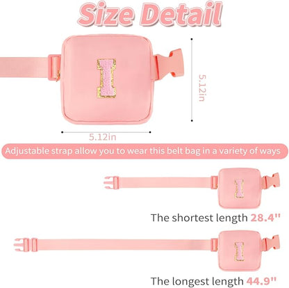 Mini Belt Bag Fanny Pack with Initials Letter Patch Small Crossbody Bags Cute Stuff Birthday Gifts for Teenager Girls Trendy Stuff for Teens - Initial I,Peach