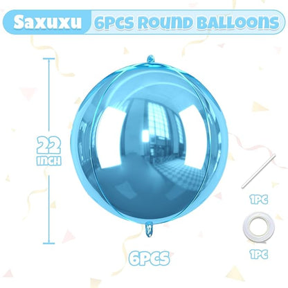 Blue Giant 4D Foil Balloons, Saxuxu 6Pcs Large Metallic Blue Round Balloons, 22 Inch Big Round Foil Balloon for Blue Sea Birthday Party Baby Shower Wedding Decorations