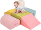 Costzon Toddler Climbing Toys Indoor, 6 Pieces Foam Climbing Blocks for Baby Inside with Skin-Friendly Chenille Fabric, 30D High-Density Foam & Carrying Handles, Soft Play Climbing for Toddlers (Pink)