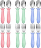 12 Pieces Toddler Utensils, Toddler Forks and Spoons, Kids Silverware Set with Plastic Handle Stainless Steel Silverware, Dishwasher Safe