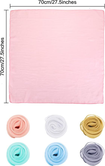 Boao 6 Pieces Chiffon Scarf 1950s Square Neck Head Scarfs Vintage Soft Polyester for Women Lady