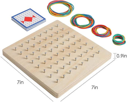Kizh Wooden Geoboard Math Manipulative Material Graphical Geo Board Montessori Educational Toys Array Block Pattern Cards and Rubber Bands STEM Puzzle Matrix 8x8 Brain Teaser Toys