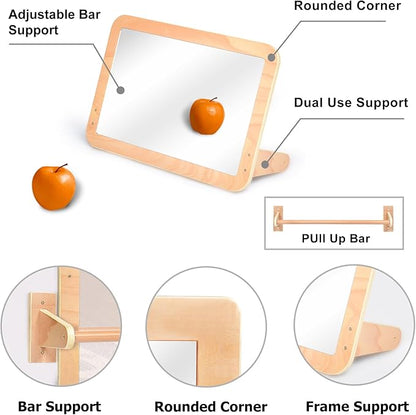 Montessori Baby 2-in-1 Shatterproof Safety Mirror with Pull-Up Bar - Infant Wall Mount & Floor Play for Tummy Time (6-18 Months)