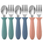 Pimoys 6 Pieces Toddler Utensils, Kids Silverware Set with Plastic Handle Stainless Steel Children Forks and Spoons, Dishwasher Safe