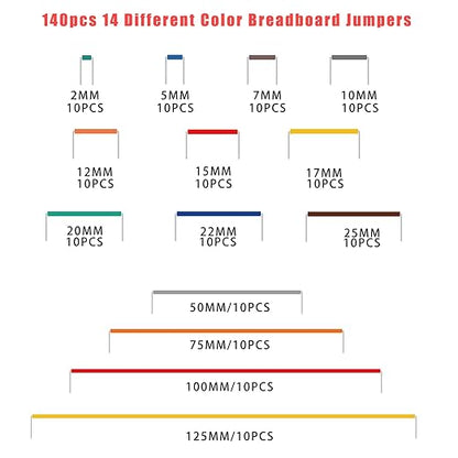 140 Jumper Wires Kit 14 Lengths Assorted Preformed Breadboard Jumper Wire, for Prototyping Solder Circuits, with Free Box