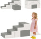 Qaba Toddlers Climbing Toys, Foam Climbing Blocks, 2 Pieces PU Leather Soft Play Set Indoor for Crawling or Sliding Aged 1-3 Years, Light Gray