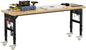 70'' Adjustable Workbench, Solid Wood Work Bench Table with Wheels and Power Outlet & Pegboard, Rolling Workbench Large Load Capacity Garage Workbench for Workshop,Office,Home