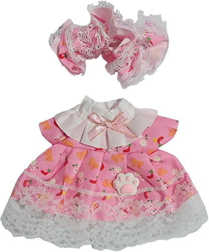 Doll Outfit Clothes Set for 17cm Dolls, Premium Fashion Princess Dress Jumpsuit for Dolls Accessories (NO Doll) (Pink Head Flower and Dress)