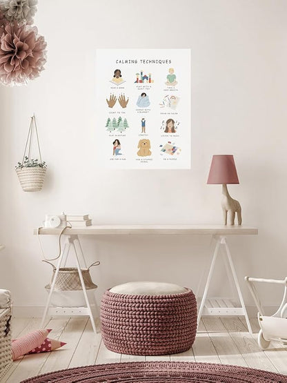 uoyien Calming Corner Classroom Mental health Posters Feelings Calming Techniques Canvas Wall Art Boho Emotions Chart for Kids Prints Special Education Wall Decor for Office School 16x22in Unframed