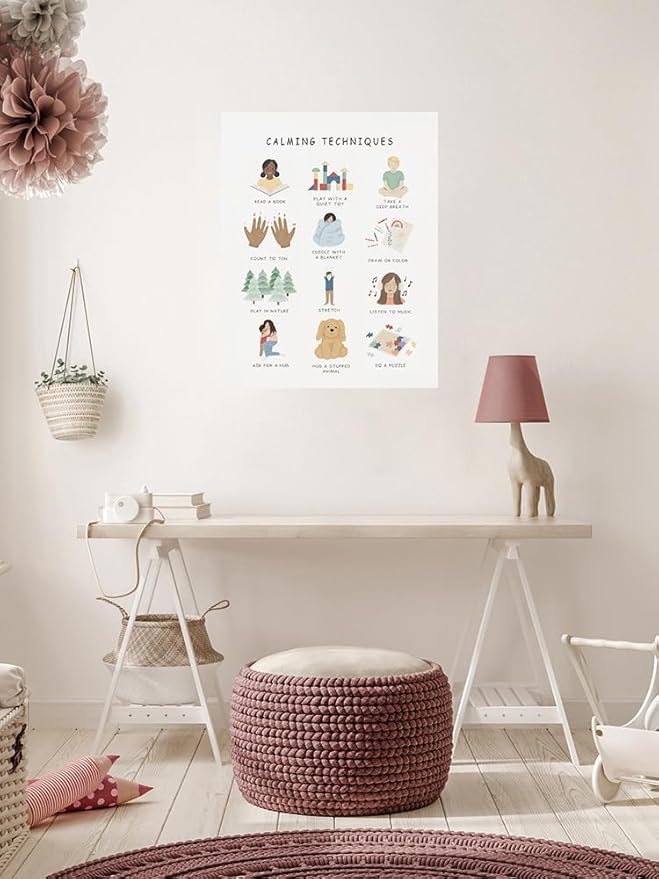 uoyien Calming Corner Classroom Mental health Posters Feelings Calming Techniques Canvas Wall Art Boho Emotions Chart for Kids Prints Special Education Wall Decor for Office School 12x16in Unframed