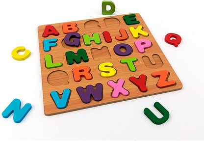ABC Wooden Pegged Puzzle Set of 3- Uppercase, Lowercase Letters & Numbers Learning Toy for Kids | Educational Alphabet & Number Matching Game | Montessori Wooden Peg Puzzle for Toddlers & Preschoolers