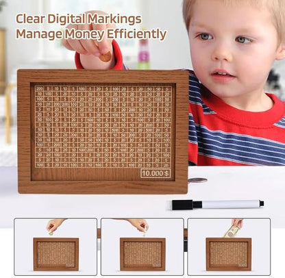 10000 Savings Challenge Box, Money Saving Box with Money Target and Numbers, Cash Vault Wooden Savings Box, Wooden Money Box, Coin Counter Piggy Bank for Adults, Wooden Coin Bank for Kids 2,000