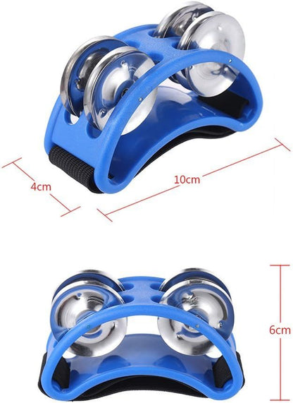 Musfunny Foot Tambourine Percussion Musical Instrument with Double Row Metal Jingle Bell for Guitar Foot Drum Set Accessory (Blue)