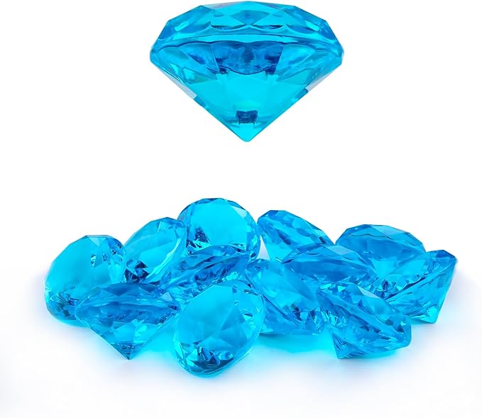 Niceup 26PCS Blue Fake Diamonds Gem Toys, 1.5in Pool Diving Gems Acrylic Plastic Gemstones for Kids, Party Décor Jewels Treasure Hunt Hiding Sensory Bin Filler Toys Craft Supplies