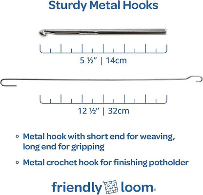 Friendly Loom Potholder Pro Weaving Kit | 10”x10” Sturdy Metal Loom and Quality Cotton Weaving Loops | Complete Kit to Weave 2 Large, Durable Potholders | Made in The USA