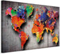 artgeist Canvas Wall Art World Map 24x16 in - 1pcs Home Decor Framed Stretched Picture Photo Painting Artwork Image - Map Worldmap Continents Grey Colorful k-A-0507-b-a