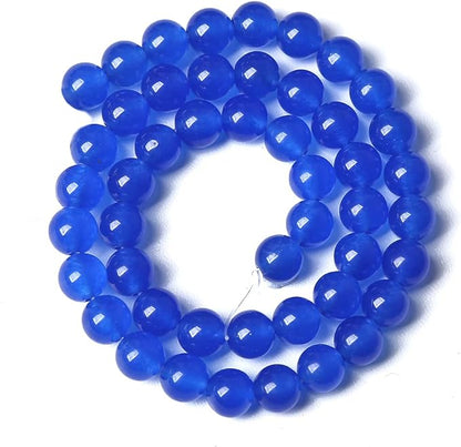 8MM 46PCS Deep Blue Chalcedony Natural Stone Loose Beads for Jewelry Making DIY Bracelet