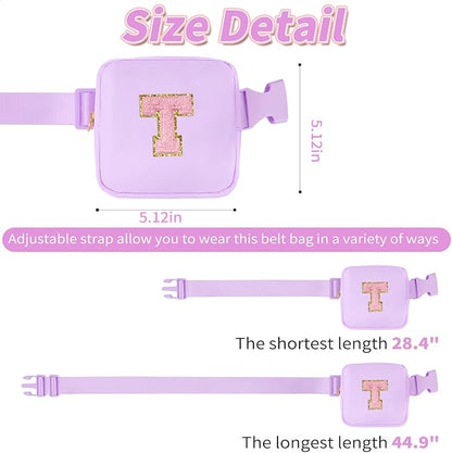 Mini Belt Bag Fanny Pack with Initials Letter Patch Small Crossbody Bags Cute Stuff Birthday Gifts for Teenager Girls Trendy Stuff for Teens - T,Lavender