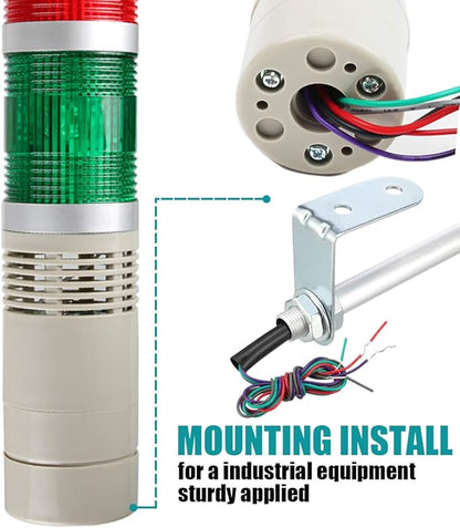 Industrial 1-Layer Stack LED Warning Light with Buzzer for Safety, 110V, 2W, Round, Plastic