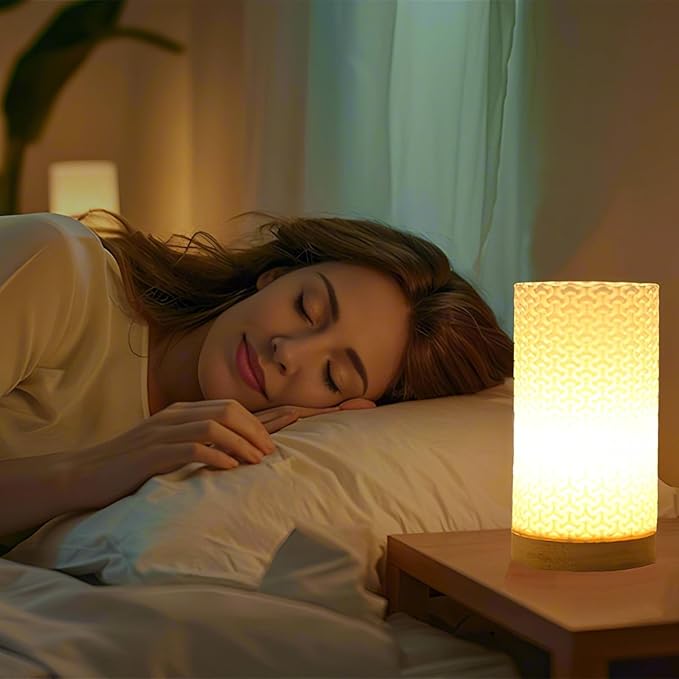 Novelty Small Table Lamp for Bedroom,3 Color Vintage Style Striped Small Night Light Lamp,Mini Minimalist Bedside Lamp with Textured Shade for Living Room Nightstand Small Space Momen Room Office Dorm