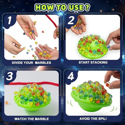 Marble Game Set - Marble Balance Game, 60 Colorful Marbles with Built in Storage, Fun Family Challenge for 1-4 Players, Educational Toy for Kids & Adults, Perfect for Parties, Travel ﻿