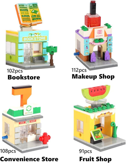 894 PCS Building Blocks City Set for Boys and Girls Ages 6-12: Build 8 Mini Shops | Creative Construction Toy Gift (Birthday Party, Stocking Stuffer, Classroom Prizes)