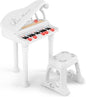 HONEY JOY Classical Kids Piano, 31-Key Toy Mini Grand Piano with Music Stand & Stool, Portable Electronic Educational Musical Instrument Toy w/ Microphone, Lights, Gift for Kids (White, 31 Keys)