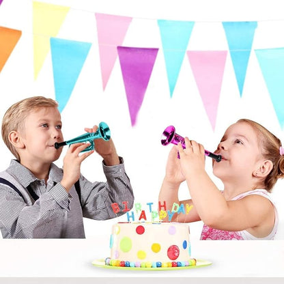 ArtCreativity 7 Inch Metallic Trumpets, Set of 12, Fun Plastic Musical Instruments Noise Makers for Parties and Events, Music Toys for Kids, Cool Birthday Party Favors for Boys and Girls