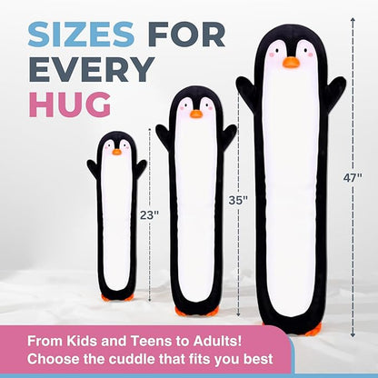 Penguin Plush Body Pillow for Kids | Long Stuffed Animal Cuddle Pillow | Soft Hugging Toy | Plushie Gift for Girls & Boys | Long Plush Body Pillow for Sleep & Comfort | Small, 23 Inches