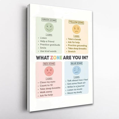 BFXLMKI Zones of Regulation Poster Classroom Decor Feelings Chart Classroom Posters ADHD Self-Regulation Coping Skills Printable School Counselor 05 Frame-style 12x18inch(30x45cm)