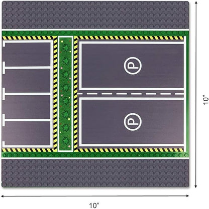 Parking Lot Baseplate 10" x 10" - Building Brick Base Plate Compatible for All Major Brands,for City Roads, Towns and Garages Kids Blocks Toy (2 Parking lot baseplate)