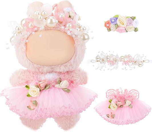 3 Pcs Wedding Outfits Dress for 6.7 Inches Doll Wedding Clothe Set Include Cute Headpiece Popular Dress Accessories, No Doll(Classic Style,Pink)