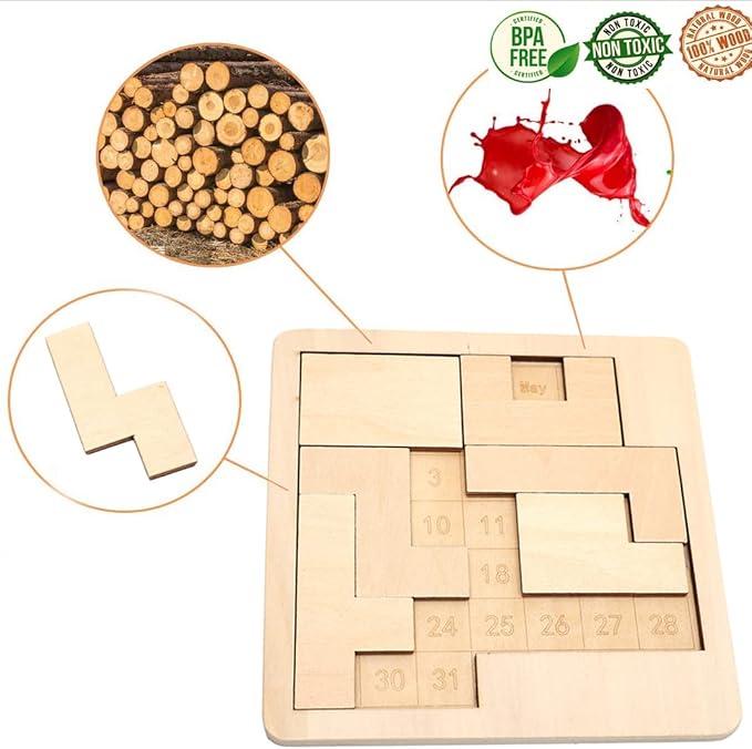 Daily Calendar Puzzle for Adults,A Puzzle to Challenge 365+ Date,Office Logic Wooden Puzzles (2 Pack)