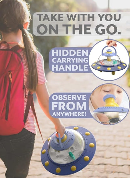 JDS Educational UFO Observation Display - Portable Fishbowl, Insect/Critter Habitat, Terrarium, Enclosure, and Plant Observatory with Magnifying Glass - STEM Toy for Kids