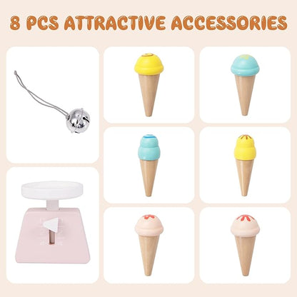 HONEY JOY Kids Ice Cream Cart, Wooden Grocery Store Playset w/6 Pieces Play Food, Realistic Bell & Food Scale, Chalkboard, Pretend Play Dessert Shop Counter Stand Truck, Gift for Boys Girls