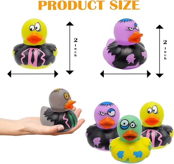 Halloween Zombie Rubber Duck Toy Duckies for Kids, Bath, Birthday Baby Showers Summer Beach and Pool Activity, 2" (50-Pack)