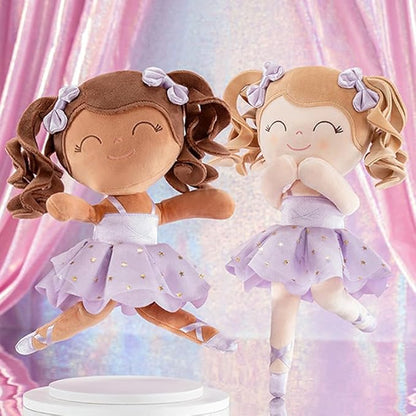 Gloveleya Baby Dolls Soft Snuggly Curly Hair Ballerina Doll First Baby Girl Gifts Plush Ballet Doll with Lace Mesh Dress Purple 14inches Ballerina Series