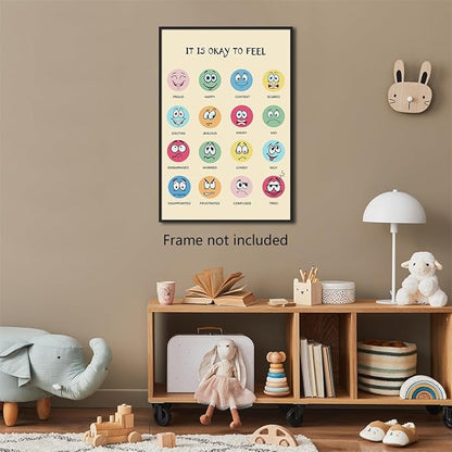 xbsifyiooa Feelings Chart, Calming Corner, Preschool Classroom Must Haves, Mental Health Poster, It Is Okay To Feel Emotions, Therapist Office Wall Art 16x24in Unframed
