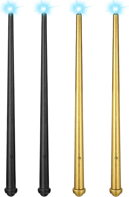 Sumind 4 Pieces Light up Wand Magic Light and Sound Toy Wizard Wands, Illuminating Witch Wand, Costume Accessory for Halloween Cosplay Birthday Party Favors(Black, Gold)
