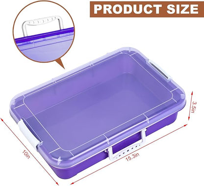 Madzee Plastic Activity Tray with lid for Slime, Beads, Sand and Sensory Toys – 15 Inches (Purple)