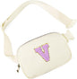 Gitus Gifts for 8 9 10 11 12 Year Old Girls Belt Bag Fanny Pack Crossbody Bags with Initial Letter Patch Cute Stuff Birthday Gifts for Teen Girls Women Personalized Trend Stuff (Ivory-V)
