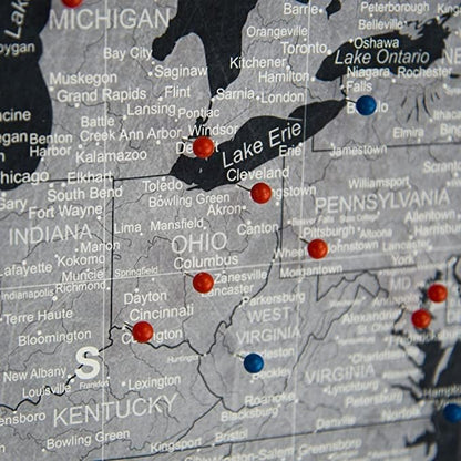 Conquest Maps World Travel Map with Pins Modern Slate Style Push Pin Travel Map Cork Board, Track Your Travels w/a Handmade Unique Canvas Pinable Map (48" x 32")
