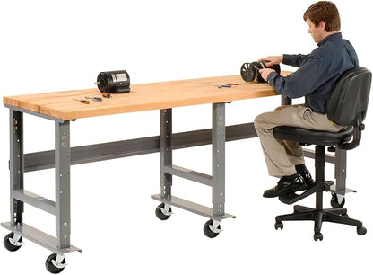 Global Industrial Mobile Adjustable Height Workbench, Maple Butcher Block Square Edge, 96" W x 36" D, Gray