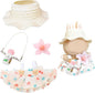17cm Doll Clothes | Fashion Kawaii Chic Summer Set for Dolls | 4-Piece Outfit with Straw Weave Sun Hat, Floral Decor, Floral Print Dress & Mini Water Kettle (NO Doll)