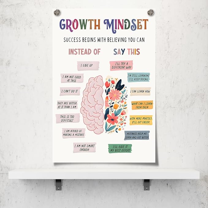 uoyien Growth Mindset Mental Health Posters Classroom Counseling Room Therapy Wall Decor Affirmations Quotes Canvas Wall Art Kids Special Educational Brain Neurodiversity Prints 12x16in Unframed