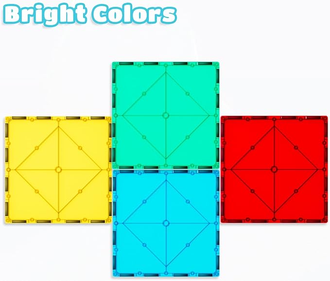 Bmag 4 Piece Magnetic Tiles Large Square, Magnet 3D Building Blocks Expansion Set for Kids, STEM Preschool Learning Kit Educational Playset Construction Toys for Boys Girls Ages 3+