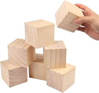 20 Packs Wooden Blocks for Crafts, 2.36 Inch Pine Wood Cubes, 6 x 6 x 6 cm Wooden Cubes for Paint, Stamp, Decorate, DIY Projects and Personalized Gifts,by GNIEMCKIN.